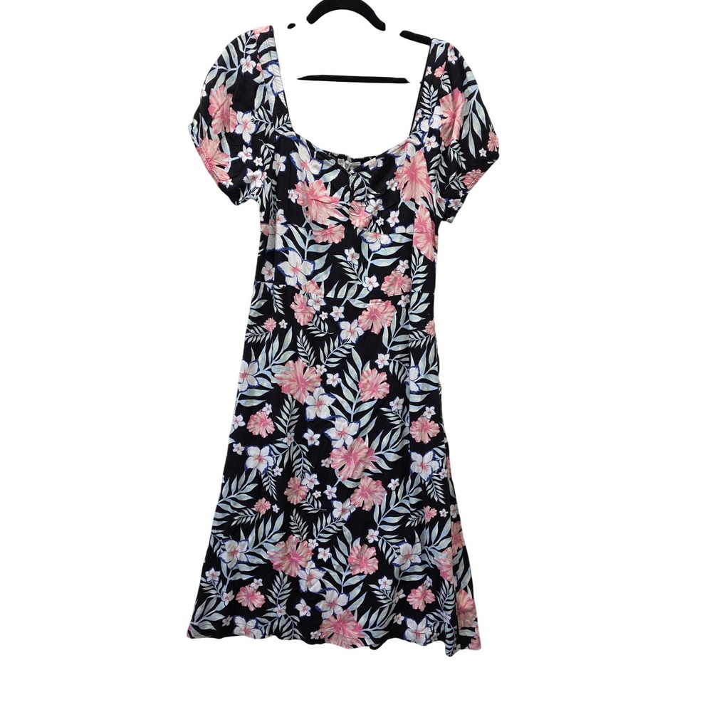 NWT Roxy Canyon Moon Floral Midi Dress Black Pink Tropical Smocked Back XL